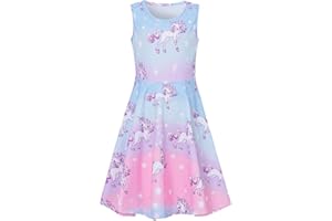 AIDEAONE Filles Robe Mignon Imprimer Casual Robe de Soirée Sirène Galaxy Robe 4-12 Ans