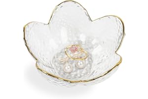 Dmnnlp Glass Trinket Dish, Unique Gift for Women Jewellery Tray, Cute Birthday New Home Gift for Her, Floral Jewelry Plates for Decorating Room Bedroom Rings Earrings Necklace Storage (Clear)