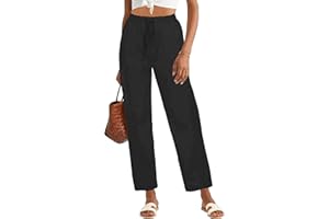 HVEPUO Spodnie damskie letnie spodnie damskie, lekkie spodnie z wysokim stanem, bawełniane spodnie rekreacyjne