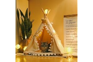 Sport Tent Haustier Hause Hunde Tipi Zelt Haustierhütte für Hunde Welpen Katzen, Haustierbett Hundebett Hundehaus mit abnehmbarem und waschbarem Kissen, Pompons (M (Unter 7KG), mit Kissen)