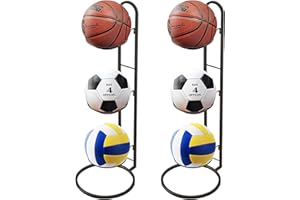 RAINMAE 2pcs Ball Storage Rack, Removable 3 Tier Cube Football Stand Durable Basketball Ball Stand Organizer Vertical Ball Rack Display Stand for Volleyball Basketball Football Indoor Outoor