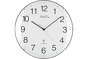 AMS Radiowy zegar ścienny, drewno, wielokolorowy, 34 x 34 x 7 cm