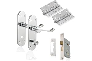 XFORT Chrome Elegance Range Polished Chrome Richmond Bathroom Pack, Complete Set with Bathroom Handles, 65mm Mortice Lock and 75mm Ball Bearing Hinges, for Internal Wooden Doors