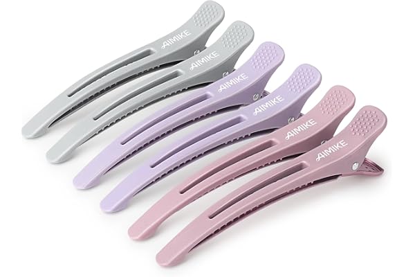 AIMIKE 6pcs Pince Crocodile Cheveux Femme, Antidérapante, Sans Trace, Pour Sectionnement Coupe, Pince à Cheveux à Bec de Canard Pratiques, Pince Cheveux Coiffeur, Morandi