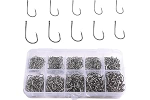 zfyanssee 500PCS Fishing Hooks (#3~#12), Carbon Steel Barbed Circle Hooks with Plastic Box