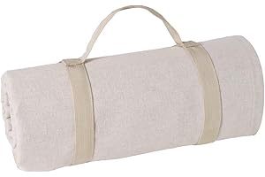 Les Jardins de la Comtesse - Rechteckige Picknickdecke XL Beige - Baumwolle wasserabweisender/Rückseite Polyester - 8 bis 12 Pers - Picknickdecke mit Halterung - Auch für Gartentisch - 140 x 280 cm