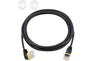 Duttek Câble Ethernet Cat8, 40Gbps 2000Mhz RJ45 à angle gauche avec Connecteurs RJ45 plaqués Or, pour ordinateur portable, switch, bureau, 2m