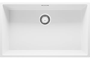 PRIMAGRAN Fregadero bajo Encimera Blanco 76x47cm, Cocina 1 Seno + Sifón, Granito al mueble 80cm - London S224