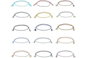 TAFACE 15 pulseras hechas a mano, cuerdas trenzadas ajustables, pulseras de amistad coloridas, con borlas (13-30cm)
