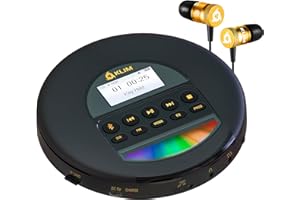 KLIM Nomad - Lettore CD Portatile - Batteria a Lunga Durata - Include Auricolari KLIM Fusion - Compatibile con CD-R, CD-RW, MP3 - Lettore SD, Radio FM, Bluetooth - Ideale per Auto - Hi-Fi - NUOVO - Or