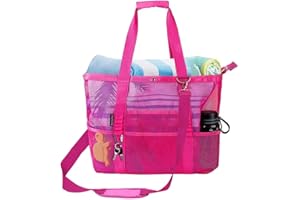 Everfunny Mesh Beach Tote - Extra Large Lightweight Foldable Travel Bag for Sand Toys, Tools, Accessories and Essentials