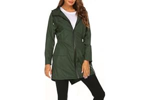 Hveuluop Gieen Chaqueta impermeable con - capucha para mujer, chaqueta de punching al aire libre, cintura Cinching, impermeable, ligera, cortavientos, ropa exterior deportiva