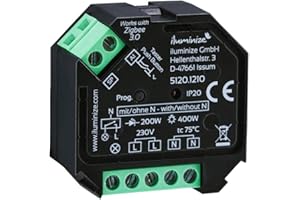 Sans conducteur N : actionneur de commutation iluminize Zigbee 3.0, 1 canal 230 V, max. 400 W, Lightlink & Touchlink, pas de fonction de gradation