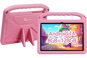 CWOWDEFU Android 14 10 inch Kids Tablet,8GB+128GB Up to 1TB,Tablet for Kids with Family Link Parental Control,Touch Tablets for Children WiFi 6,Learning Tablets for Toddlers,Shockproof EVA Case (Pink)
