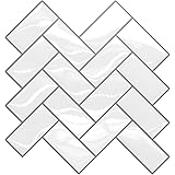 SkyNature 10-Sheet Peel and Stick Tiles Backsplash, 12"x 12" Waterproof White Herringbone Self Adhesive Wall Tile, Kitchen St