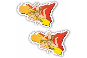 AMA SHOP Adesivo in PVC Sagomato Sicilia Trinacria Italia 2 pz. |Adesivi per decalcomania murale parete laptop| Sticker per Casco, Moto, Camper,Auto, PC | autoTuning |
