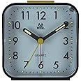 Acaiciee Small Battery Operated Analog Alarm Clock Silent Non Ticking, Ascending Beep Sounds, Snooze,Light Functions, Easy Set(Black)