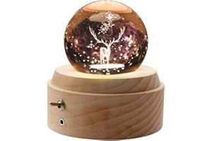 HABOWN Kristallkugel Spieluhr, 360 ° drehbare hölzerne Spieluhr mit Licht, Geburtstagsgeschenk, Projektionsfunktion mit Beleuchtung, LED Mond Lampe, Valentinstagsgeschenk, Jubiläum (Elch)