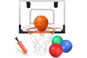 ANZMTOSN Ensemble de mini panier de basket-ball d'intérieur pour enfants et adultes, panier de basket-ball mural amélioré pour mur avec grand bord creux, jeu de panier de basket-ball avec 4 petites balles de
