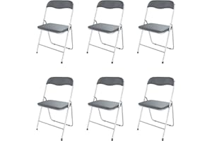 Arreditaly Set da 6 Sedia Pieghevole Slim Opaca in Metallo Sedie Salvaspazio per Ufficio Casa Campeggio Salotto Cucina In Ecopelle con Comoda Seduta Imbottita 78 x 44 x 44 cm (Gray)