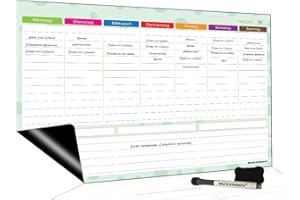 Brute Strength - Tableau Blanc Magnétique, Planificateur Hebdomadaire Flexible et Effaçable à Sec, Allemand, Tableau Mémo Magnétique pour Réfrigérateur Repas de Famille (42 x 29 cm)