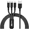 Wecool Nylon Braided 3 in 1 charging cable | Fast charging USB Cable with 3 Ports -Type C, Lightning, Micro USB Port| Multi pin charging cable - Compatible with iPhone,iPad & Smart Phones-1.2 Mtr