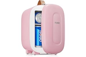 FOHERE Mini Nevera 5L,USB/CA 220V/ CC 12V, Comética Pequeña Nevera para Dormitorio, Silencioso, Portátil y Compacto, para Coche, Oficina, Dormitorio（Rosa）