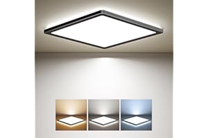 ‎BLNAN BLNAN LED Deckenleuchte 24W Deckenlampe Flach, Warm Neutral Kalt Weiß 3000K/4000K/5000K, 2400LM Panel mit Hinterleuchtung für Schlafzimmer, Wohnzimmer, Küche, Flur, Bad, Keller, 30CM Schwarz