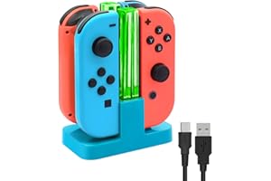 FYOUNG Switch Controller Ladestation Kompatibel Mit Nintendo OLED Joy Con - Quad Ladestation Zubehör Charger für Joycon Kontroller Mit USB C Ladekabel - Blau
