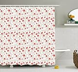 Abakuhaus Duschvorhang, Rote Blumen im Symetrischen Frühling Kunst Design Druck Klassische Muster Minimalismus Rot, Wasser und Blickdicht aus Stoff mit 12 Ringen Schimmel Resistent, 175 X 200 cm