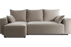 4ALL HOME Ecksofa mit Schlaffunktion Tobi 246x145 cm - Couch - Sofa mit Bettkasten - Eckcouch - L-Form - Schlaffsofa - Schlafsofa mit Bettkasten - Universal (Velo 623 Cappuccino)