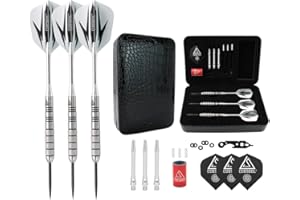 CUESOUL 90% Tungsten Steel Dart 22/24/26/28/30 Grams Darts Set Center Weighted Enhanced Control, Knurled Surface Supergrip, Aluminum Shafts Case