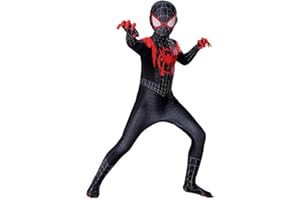 Kitimi kids Spider Costume,3D Lenses Black Spider Miles Morales,Milk Silk Fabric Bodysuit Halloween Cosplay Costumes,Fancy Dress Jumpsuit