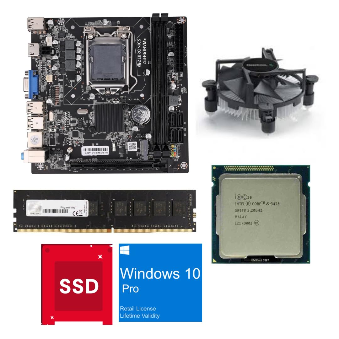 H61 Motherboard Assembled Combo Kit with Processor i5 3570 3.40GHz (3rd Gen) + ATX 8GB DDR3 RAM + CPU Fan+ 256GB SSD (Windows 10 Licensed/MS Office) (2 Year Replacement Warranty)