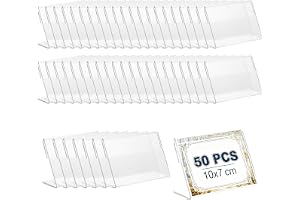 Akryl etikettshållare, 10 x 7 cm, 50 st Transparent vertikal akryl etikettshållare, prislappshållare, litet bordsnamnsskylt, visitkortsdisplay, för kontor, skolor, butik