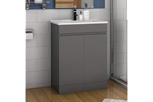 HUIBATHROOM 500mm Floor Standing Grey Bathroom Vanity Unit Cabinet with Ceramic Basin-Doors Grey