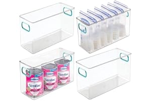 mDesign Organizer plastica ideale per gli alimenti – Scatola plastica con comodi manici – Contenitori plastica adatti per giochi, pannolini, peluche, puzzle e altro – Set da 4 – trasparente