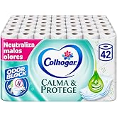 Colhogar Protect Cuida&amp;Protege Odor Block 7 x 6 &ndash; Soft and Resistant Toilet Paper &ndash; Pack of 42 Rolls &ndash; 3 Layers &ndash; White Rolls