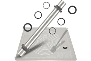 SUPER KITCHEN Rouleau à Pâtisserie Ajustable en Acier Inoxydable Avec 5 Anneaux Réglables, Tapis de Cuisson Tapis à Pâtisserie en Silicone Antidérapant, Set de Table, Pour Pizza (Gris, 50x40 cm)