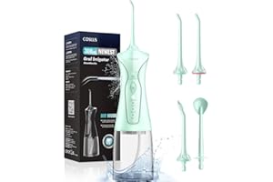 COSLUS Hydropulseur jet Dentaire Portable: 4 Modes Hydropulseur et Irrigateurs Oral, Réservoir d'eau 300 ml Vainqueur du Test, Rechargeable et Étanche IPX7, Vert
