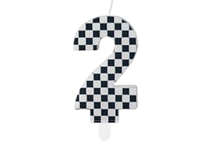 MCISKIN Racing Cars Birthday Candles with Black & White Stripes, Cars Themed Party Decorations, Number 2 Candles Cake Topper for Girls & Boys 2nd Birthday Party Supplies