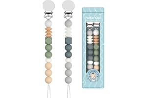 Yolnkos Attache Sucette Garçons Filles Silicone Soothie Tétine Clips Porte Accroche Chaîne Cadeau de Douche de Bébé 2pcs(Gris,Vert)