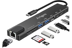 AVIGERS Hub USB C con Ethernet, Adaptador USB C 8 en 1 con 4K HDMI, Ethernet LAN RJ45, PD 100W, USB C, USB 3.0, USB 2.0, SD/TF, Docking Station USB C para MacBook Pro/Air, ChromeBook (Nero)
