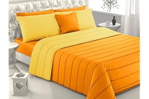 VITERBO BIANCHERIA Trapunta Piumone Invernale Sogno Letto Singolo E Matrimoniale Double Face (Singolo (4109), Giallo/Arancio)