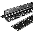 Exr 30cm Architectural and Engineering Imperial Scale Ruler Set - Laser-Etched Aluminum Triangular Drafting Tool - for Architect and Civil Engineer Blueprints - Standard Metal Ruler Included