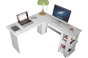 SogesHome Scrivania Angolare Grande con 2 Ripiani Scrivania per Computer a Forma L Tavolo PC Robusto Postazione di Lavoro per Casa Ufficio Studio,130 cm x 136 cm