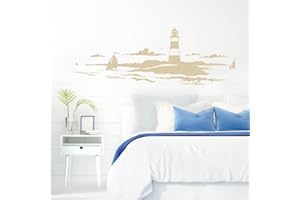 Grandora Skyline Küstenlandschaft Leuchtturm I beige 90 x 30 cm I Bad Wohnzimmer Schlafzimmer Aufkleber Wandaufkleber Wandsticker Modern W974