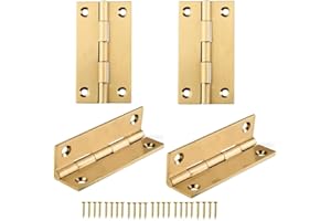 HEUSKAY 4 cerniere in ottone massiccio, piccole cerniere per porte, cerniere pieghevoli per mobili, armadietti, con viti di fissaggio per cerniere, colore oro, 3,8 cm