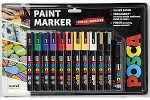 Posca - Standard PC-5M Acrylic Paint Pens (12pc), Multisurface Water Based Markers Ideal for Rock Painting, Canvas, Glass, Wood, Metal, Fabric, Colouring, Arts and Crafts
