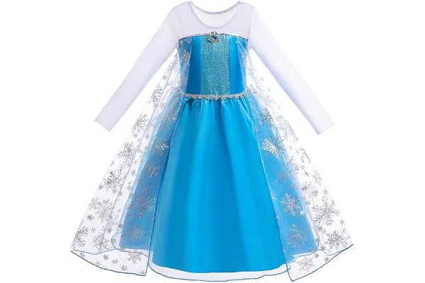 Lito Angels Robe de princesse avec traîne - Cape pour enfant fille - Costume à manches longues - Bleu